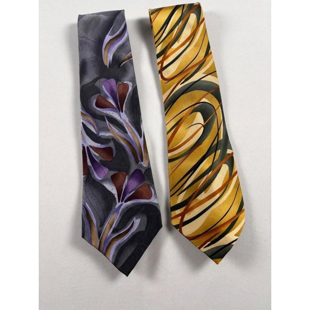 J Garcia Silk Ties Lot 2 Snail Garden Wetlands I Abstract Art Vintage Mens